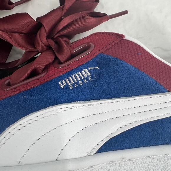 PUMA NEW Suede Heart Satin Lapis Blue, Urban Red sneakers with x wide ribbon - Picture 3 of 9